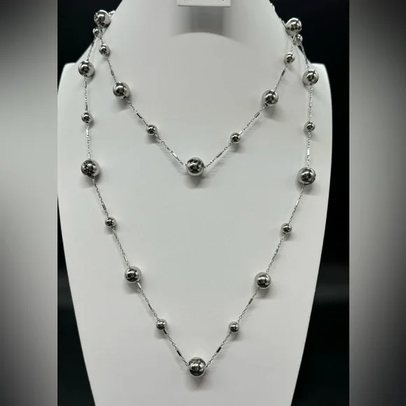 ColdWater Creek Stunning Very Long Silver Tone Bead Stations With Crystals - Picture 1 of 12